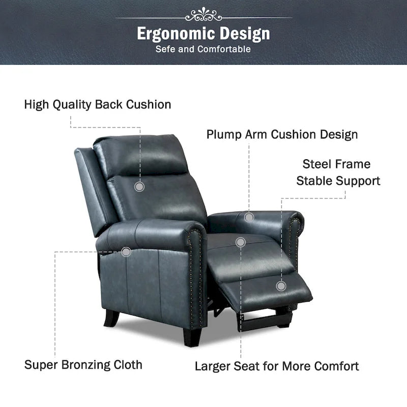 Genuine Leather Push Back Recliner Chair with Comfortable Arms and Back