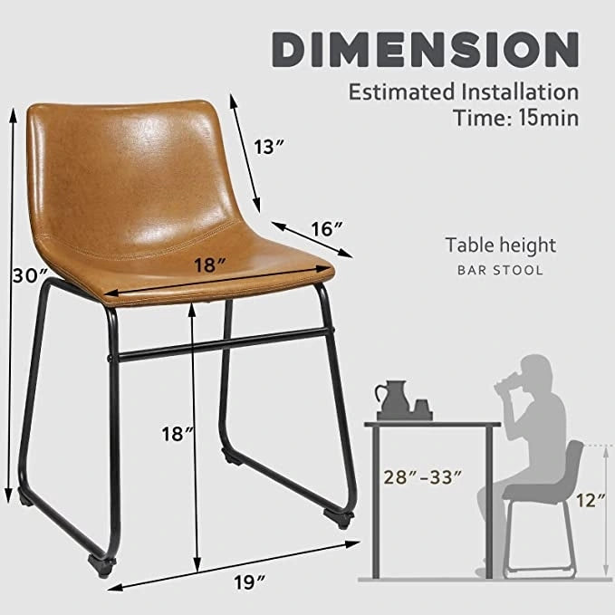 Faux Leather Bar Stool with Ergonomic Backrest and Metal Legs