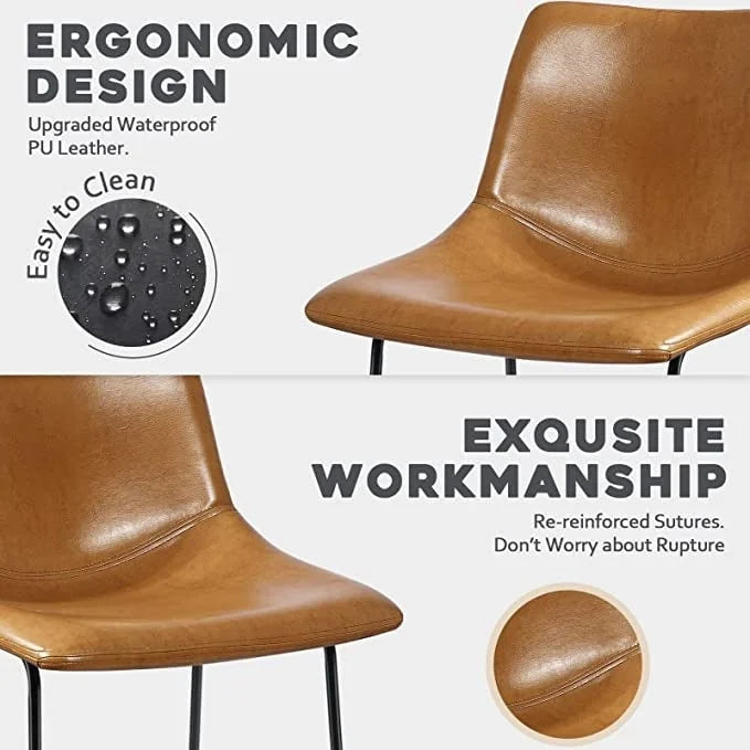 Faux Leather Bar Stool with Ergonomic Backrest and Metal Legs