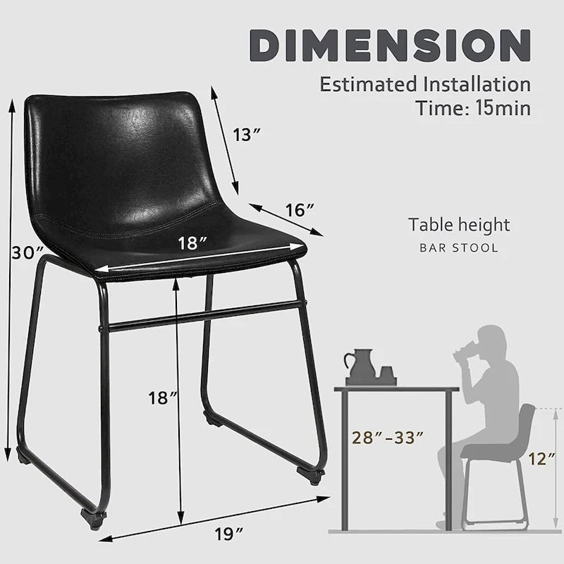 Faux Leather Bar Stool with Ergonomic Backrest and Metal Legs