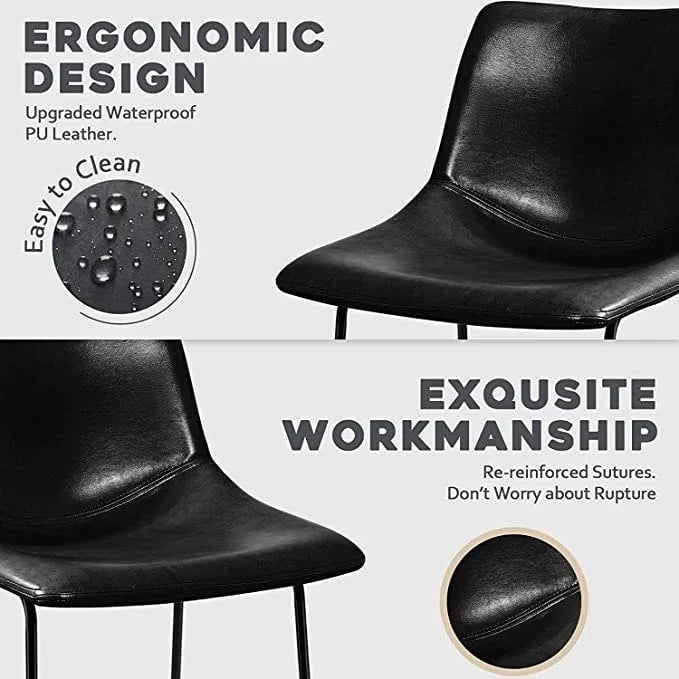 Faux Leather Bar Stool with Ergonomic Backrest and Metal Legs