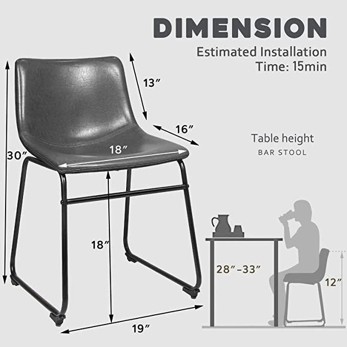 Faux Leather Bar Stool with Ergonomic Backrest and Metal Legs