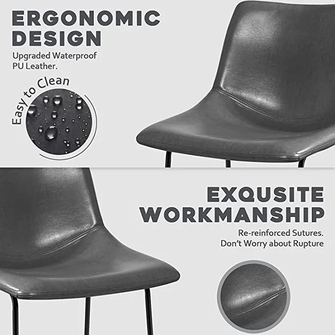 Faux Leather Bar Stool with Ergonomic Backrest and Metal Legs