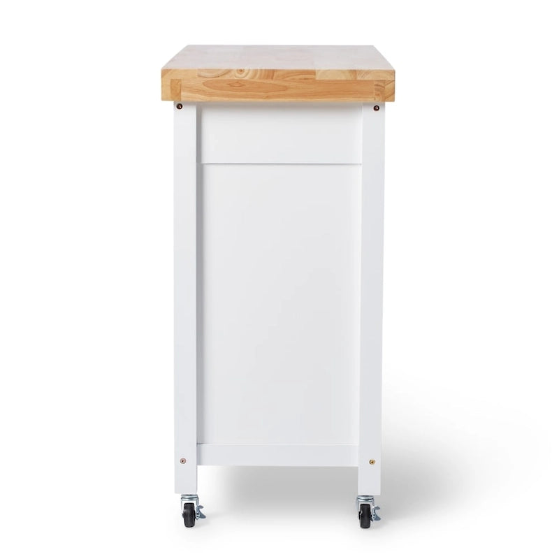 Natural Rubberwood Rolling Kitchen Island Cart with Drawers White Espresso