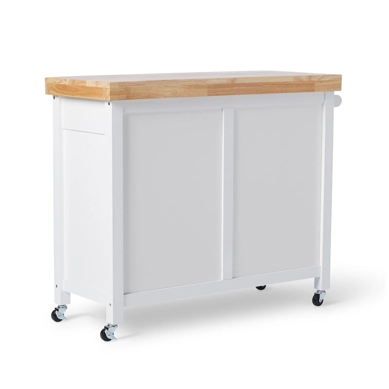 Natural Rubberwood Rolling Kitchen Island Cart with Drawers White Espresso
