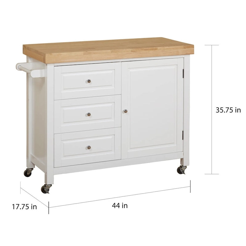Natural Rubberwood Rolling Kitchen Island Cart with Drawers White Espresso