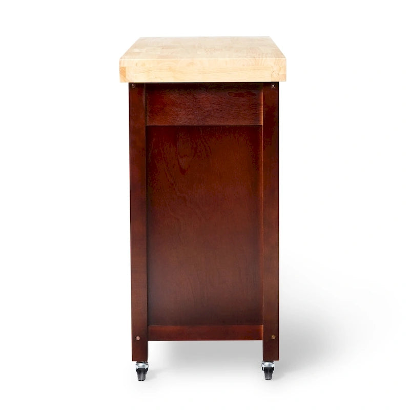 Natural Rubberwood Rolling Kitchen Island Cart with Drawers White Espresso