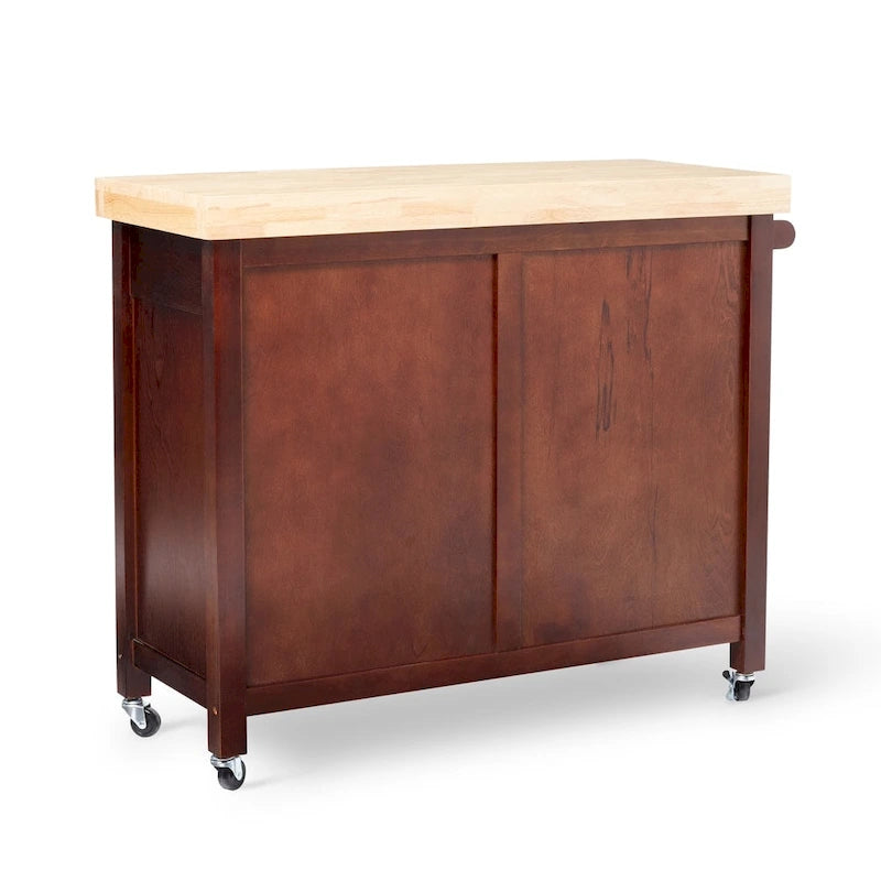 Natural Rubberwood Rolling Kitchen Island Cart with Drawers White Espresso