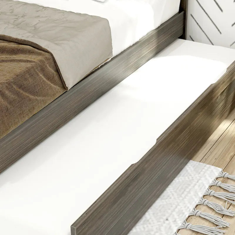 Farmhouse Twin Trundle Bed Solid Wood White Wash Driftwood Barnwood