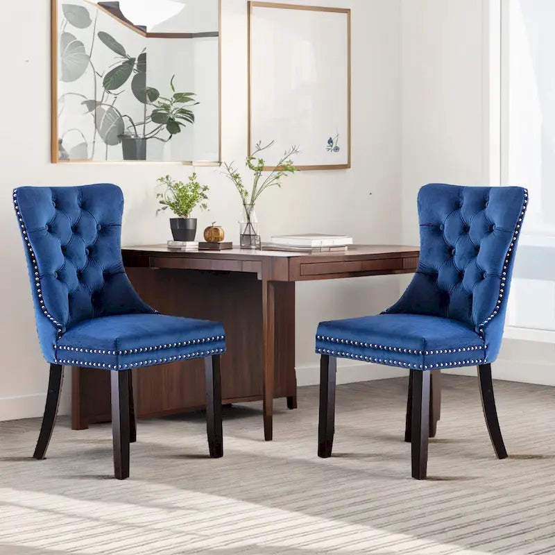 Dining Chairs Set of 2, Upholstered Accent Chair Button Tufted Armless Chair with Back Ring Pull and Nailhead Trim