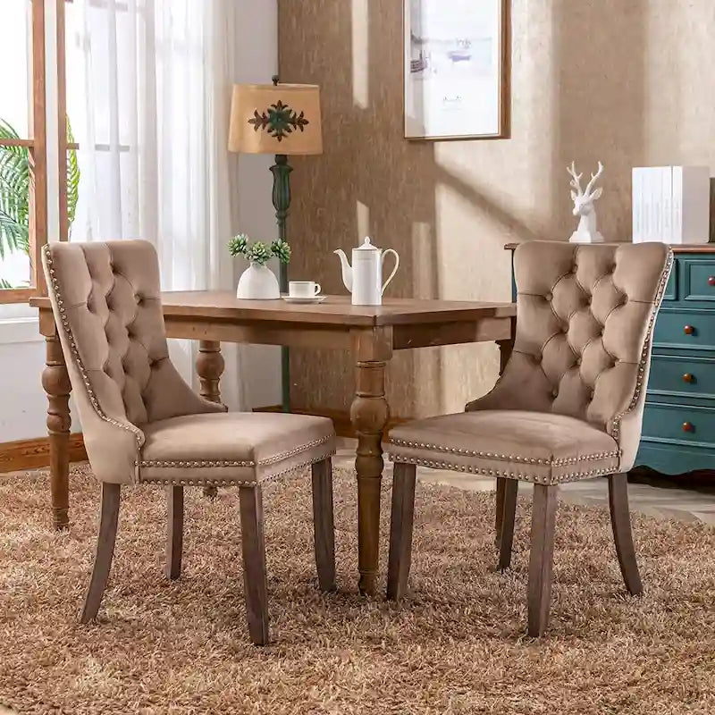 Dining Chairs Set of 2, Upholstered Accent Chair Button Tufted Armless Chair with Back Ring Pull and Nailhead Trim