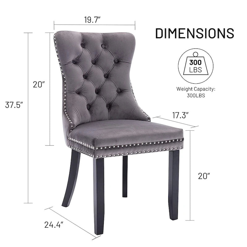 Dining Chairs Set of 2, Upholstered Accent Chair Button Tufted Armless Chair with Back Ring Pull and Nailhead Trim