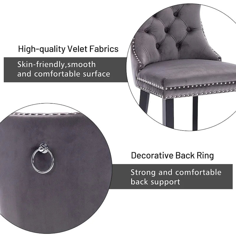 Dining Chairs Set of 2, Upholstered Accent Chair Button Tufted Armless Chair with Back Ring Pull and Nailhead Trim