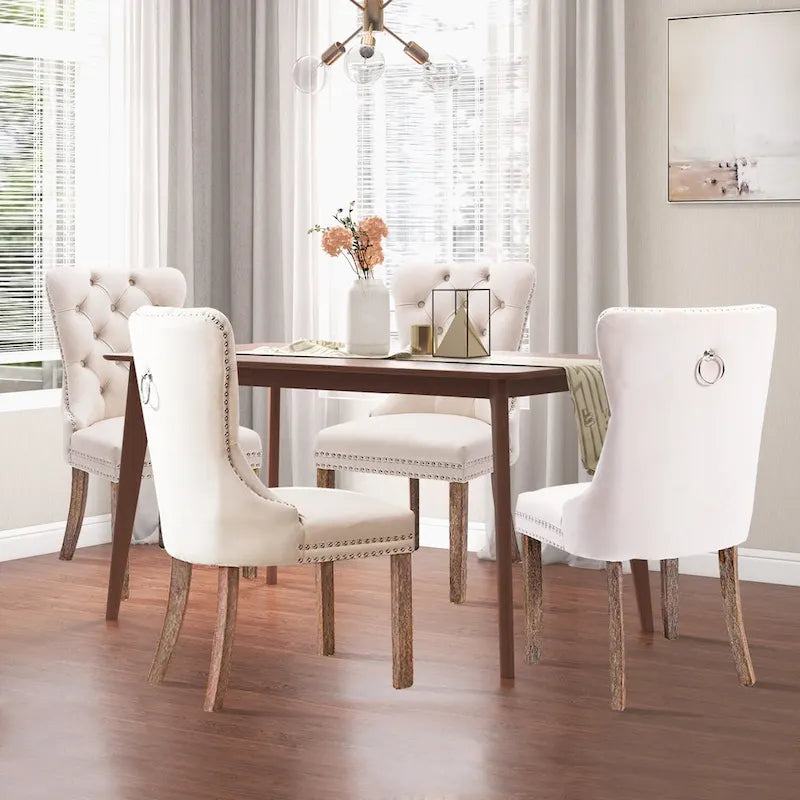Dining Chairs Set of 2, Upholstered Accent Chair Button Tufted Armless Chair with Back Ring Pull and Nailhead Trim