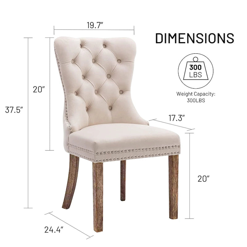 Dining Chairs Set of 2, Upholstered Accent Chair Button Tufted Armless Chair with Back Ring Pull and Nailhead Trim