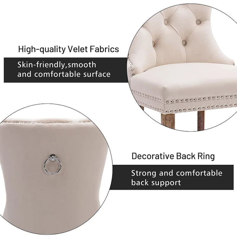 Dining Chairs Set of 2, Upholstered Accent Chair Button Tufted Armless Chair with Back Ring Pull and Nailhead Trim