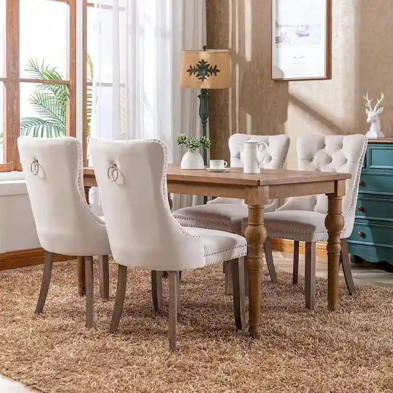 Dining Chairs Set of 2, Upholstered Accent Chair Button Tufted Armless Chair with Back Ring Pull and Nailhead Trim