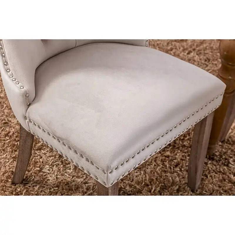 Dining Chairs Set of 2, Upholstered Accent Chair Button Tufted Armless Chair with Back Ring Pull and Nailhead Trim