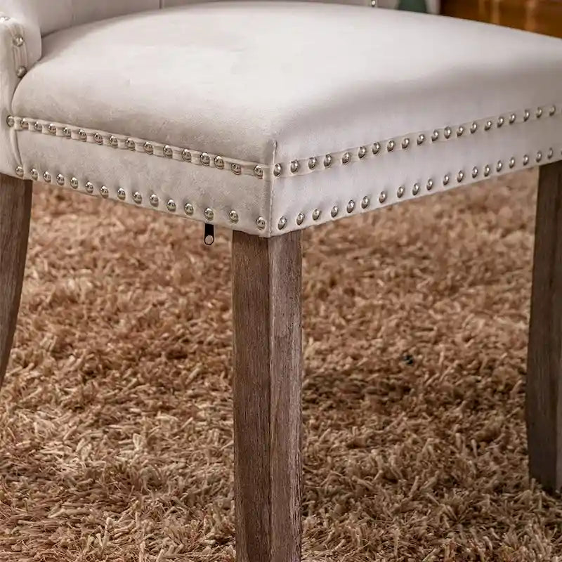 Dining Chairs Set of 2, Upholstered Accent Chair Button Tufted Armless Chair with Back Ring Pull and Nailhead Trim