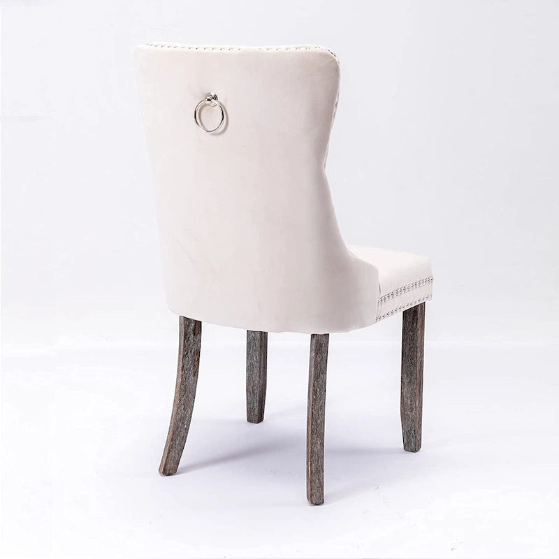 Dining Chairs Set of 2, Upholstered Accent Chair Button Tufted Armless Chair with Back Ring Pull and Nailhead Trim