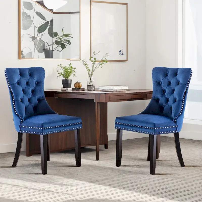 Dining Chairs Set of 2, Upholstered Accent Chair Button Tufted Armless Chair with Back Ring Pull and Nailhead Trim