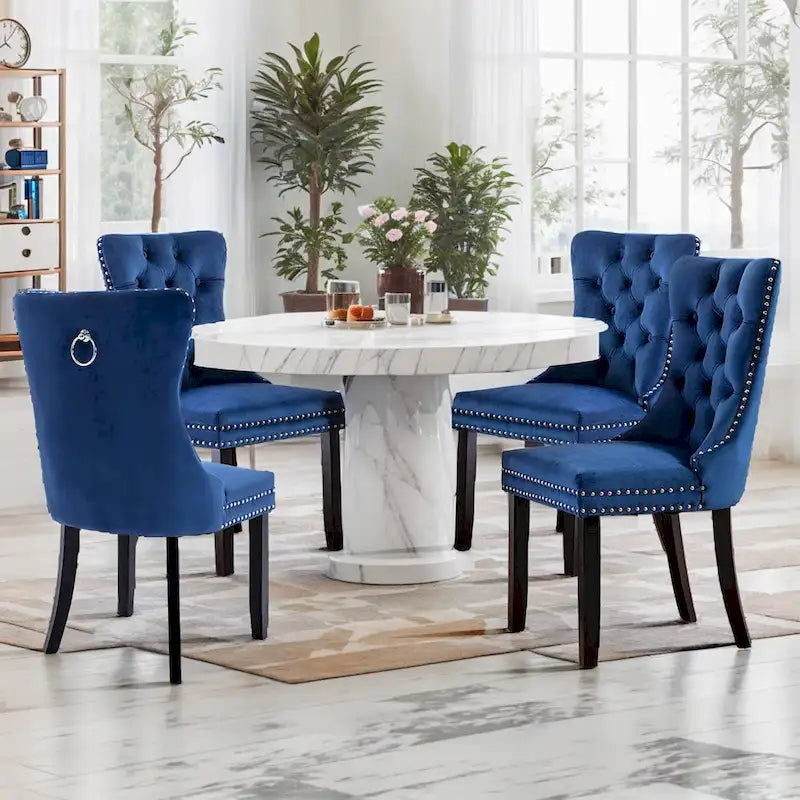 Dining Chairs Set of 2, Upholstered Accent Chair Button Tufted Armless Chair with Back Ring Pull and Nailhead Trim
