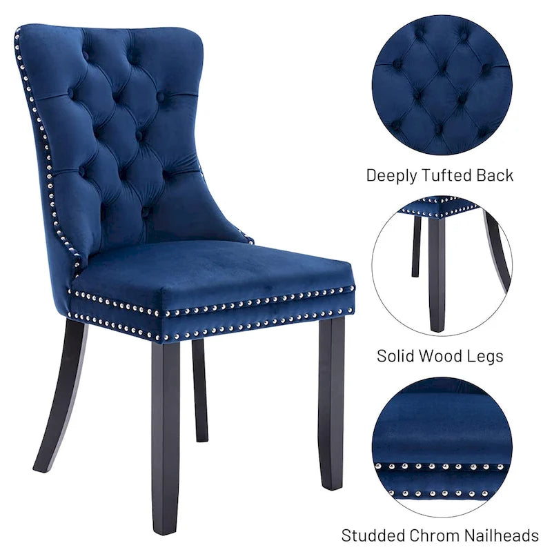 Dining Chairs Set of 2, Upholstered Accent Chair Button Tufted Armless Chair with Back Ring Pull and Nailhead Trim