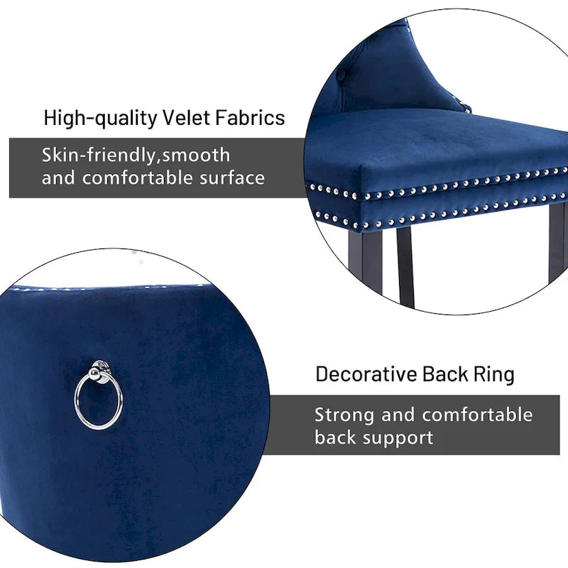 Dining Chairs Set of 2, Upholstered Accent Chair Button Tufted Armless Chair with Back Ring Pull and Nailhead Trim
