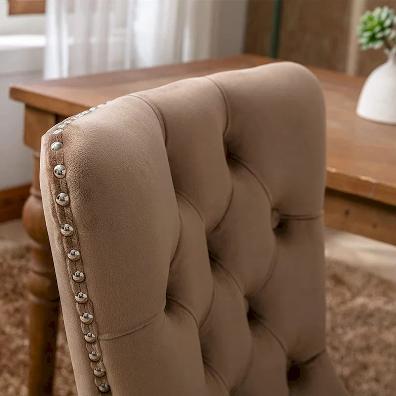 Dining Chairs Set of 2, Upholstered Accent Chair Button Tufted Armless Chair with Back Ring Pull and Nailhead Trim