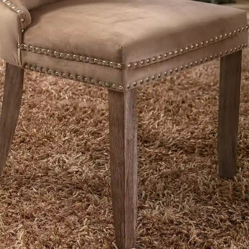 Dining Chairs Set of 2, Upholstered Accent Chair Button Tufted Armless Chair with Back Ring Pull and Nailhead Trim