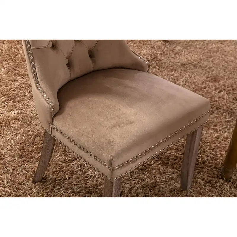 Dining Chairs Set of 2, Upholstered Accent Chair Button Tufted Armless Chair with Back Ring Pull and Nailhead Trim