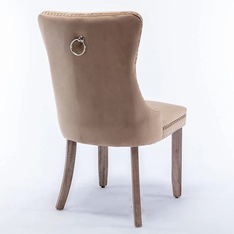 Dining Chairs Set of 2, Upholstered Accent Chair Button Tufted Armless Chair with Back Ring Pull and Nailhead Trim