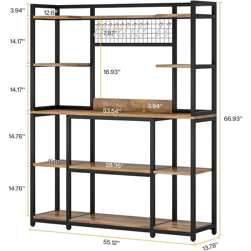 55 Wide Kitchen Hutch Cabinet Microwave Stand with 11 Hooks