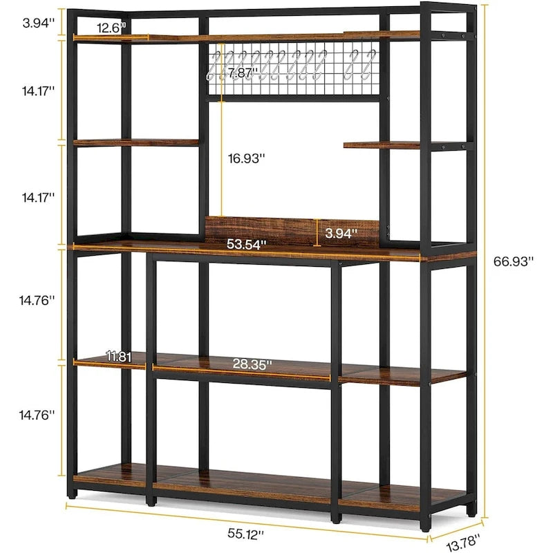 55 Wide Kitchen Hutch Cabinet Microwave Stand with 11 Hooks