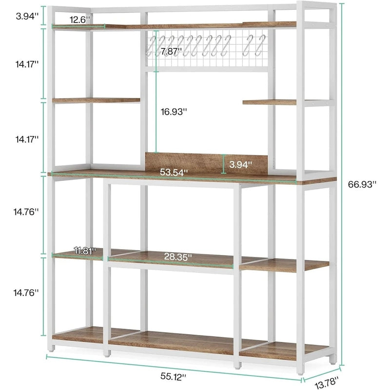 55 Wide Kitchen Hutch Cabinet Microwave Stand with 11 Hooks