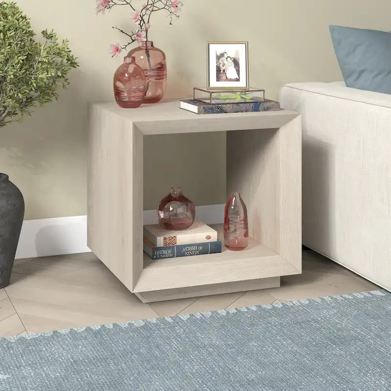 Modern Open Cube Side Table with Lower Shelf Wood-Look Finish