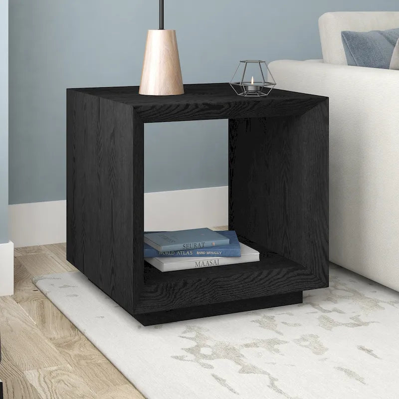 Modern Open Cube Side Table with Lower Shelf Wood-Look Finish