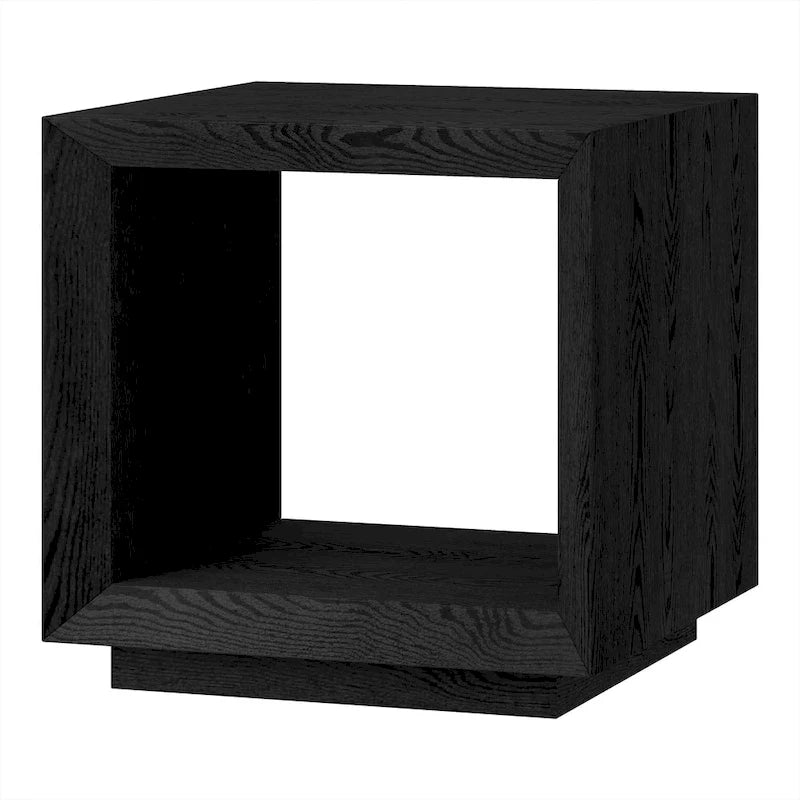 Modern Open Cube Side Table with Lower Shelf Wood-Look Finish