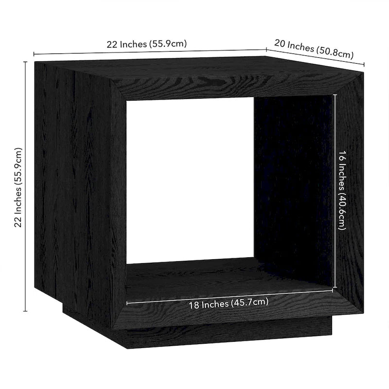 Modern Open Cube Side Table with Lower Shelf Wood-Look Finish