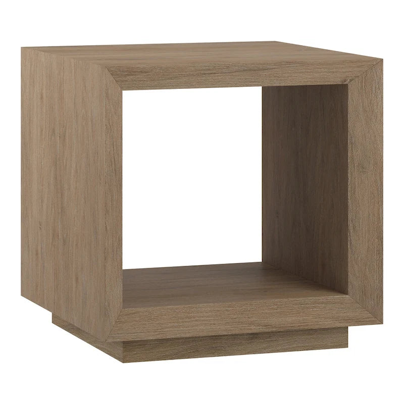 Modern Open Cube Side Table with Lower Shelf Wood-Look Finish