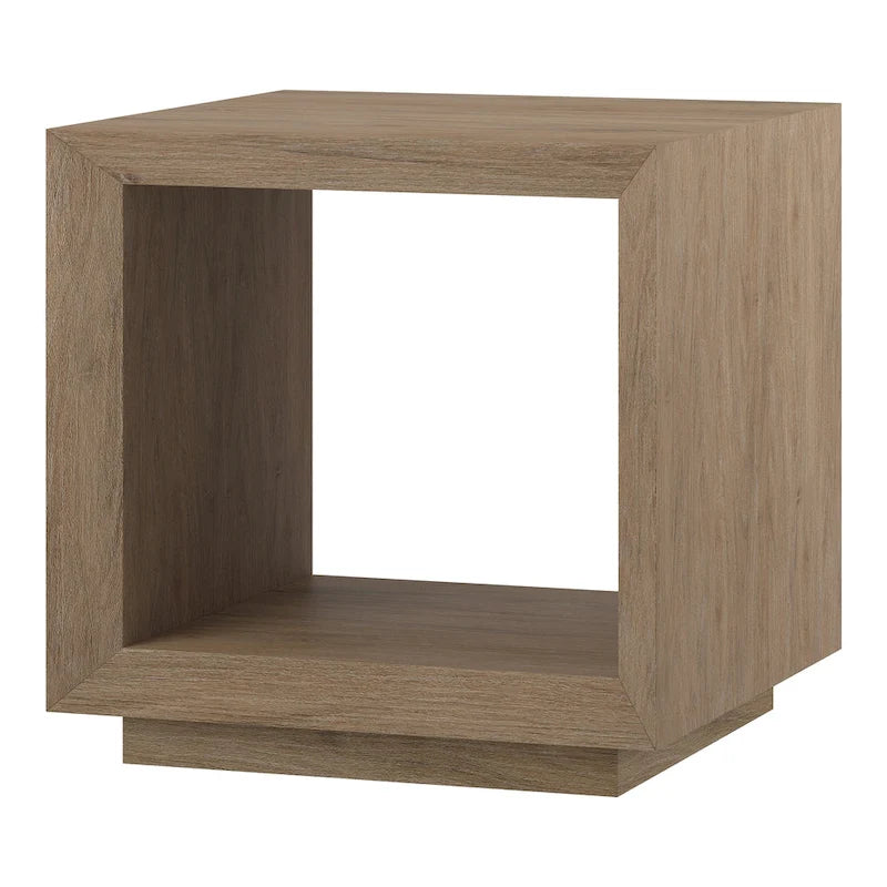 Modern Open Cube Side Table with Lower Shelf Wood-Look Finish