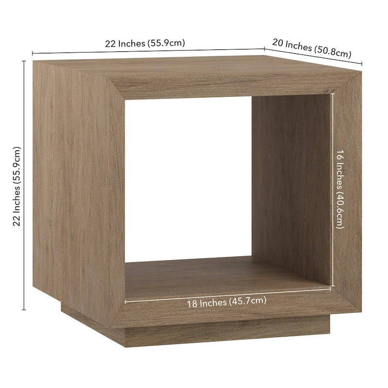 Modern Open Cube Side Table with Lower Shelf Wood-Look Finish