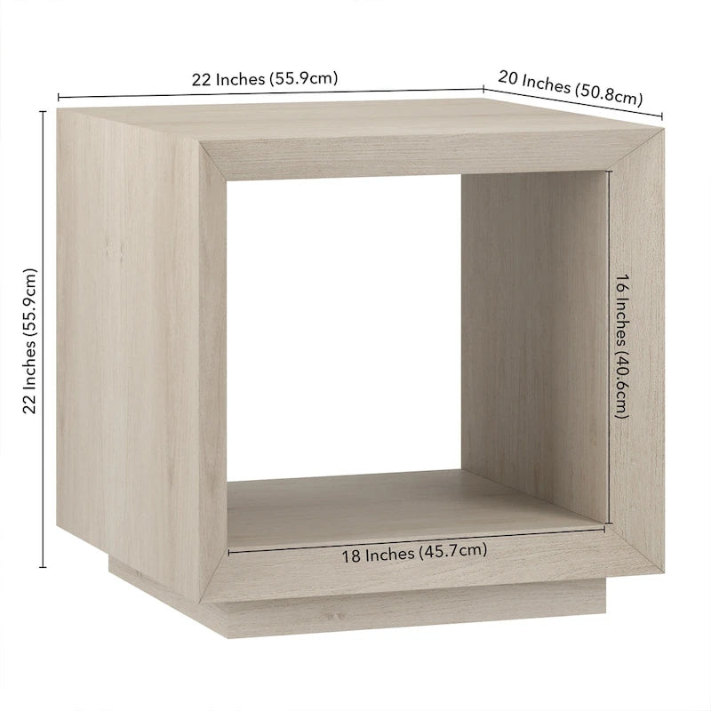 Modern Open Cube Side Table with Lower Shelf Wood-Look Finish