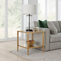 Square Tempered Glass Top Steel Frame Side Table with Open Shelf