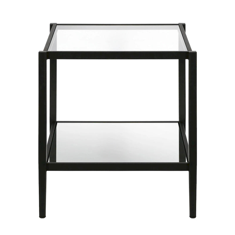 Square Tempered Glass Top Steel Frame Side Table with Open Shelf