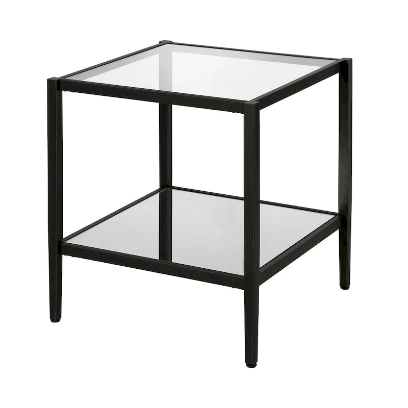 Square Tempered Glass Top Steel Frame Side Table with Open Shelf
