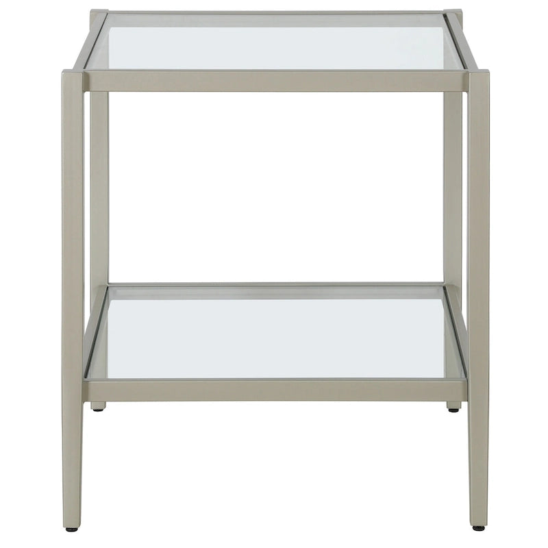Square Tempered Glass Top Steel Frame Side Table with Open Shelf