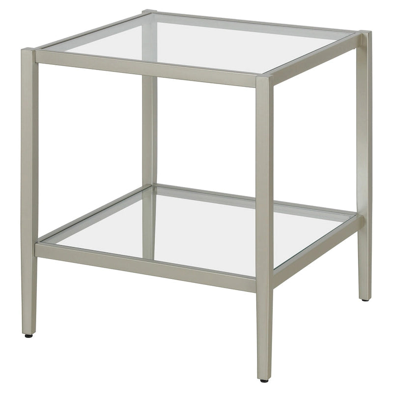 Square Tempered Glass Top Steel Frame Side Table with Open Shelf