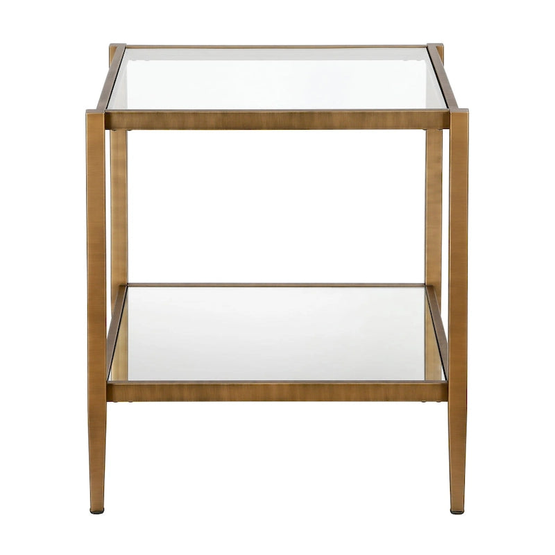 Square Tempered Glass Top Steel Frame Side Table with Open Shelf