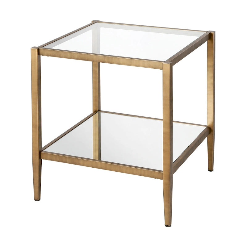 Square Tempered Glass Top Steel Frame Side Table with Open Shelf